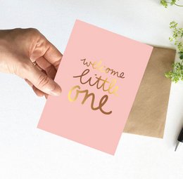 Kaart | Met goudfolie | Welcome little one - Roze