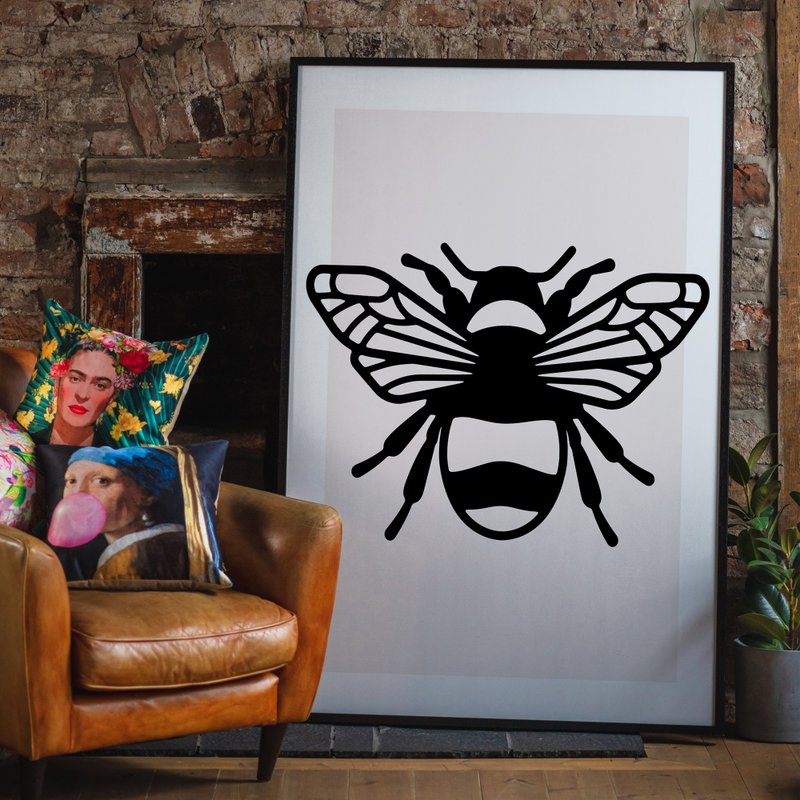 Bee Black And White Illustration Print