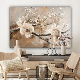 Canvas schilderij  - Wanddecoratie Bloemen - Natuur - Wit - Bloesem - Abstract - Muurdecoratie woonkamer - Slaapkamer decoratie - Kamer accessoires - Schilderijen op canvas