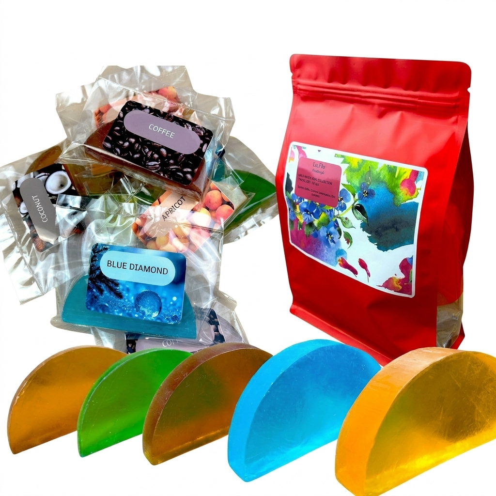 Set de jabón de glicerina: albaricoque, café, coco, fresco y hierba de limón