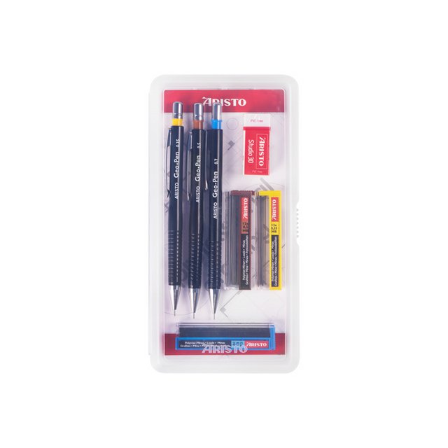 Aristo Druckbleistift-Set, 7-teilig, geöffnet 0,35, 0,5, 0,7, Radiergummi Studio 30 und 3 verschiedene