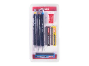 Aristo mechanical pencil set 7 pieces Opened 0.35,0.5,0.7, Eraser studio 30 and 3 different