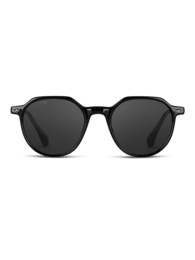 Black geometric sunglasses with a modern, angular frame design.