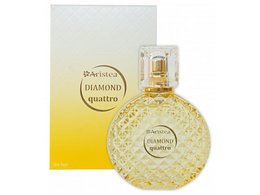 Eau de Parfum | Aristea | Diamond Quattro | Inspired by designer brand(s) | for Women | 50ml | sweet mix of orange, mandarin, grapefruit and slightly sour lemon

The Eau de Parfum by Aristea is a 50ml fragrance for women. It has a sweet mix of orange, mandarin, grapefruit, and slightly sour lemon notes, inspired by designer brand(s). The bottle has a diamond-shaped design.