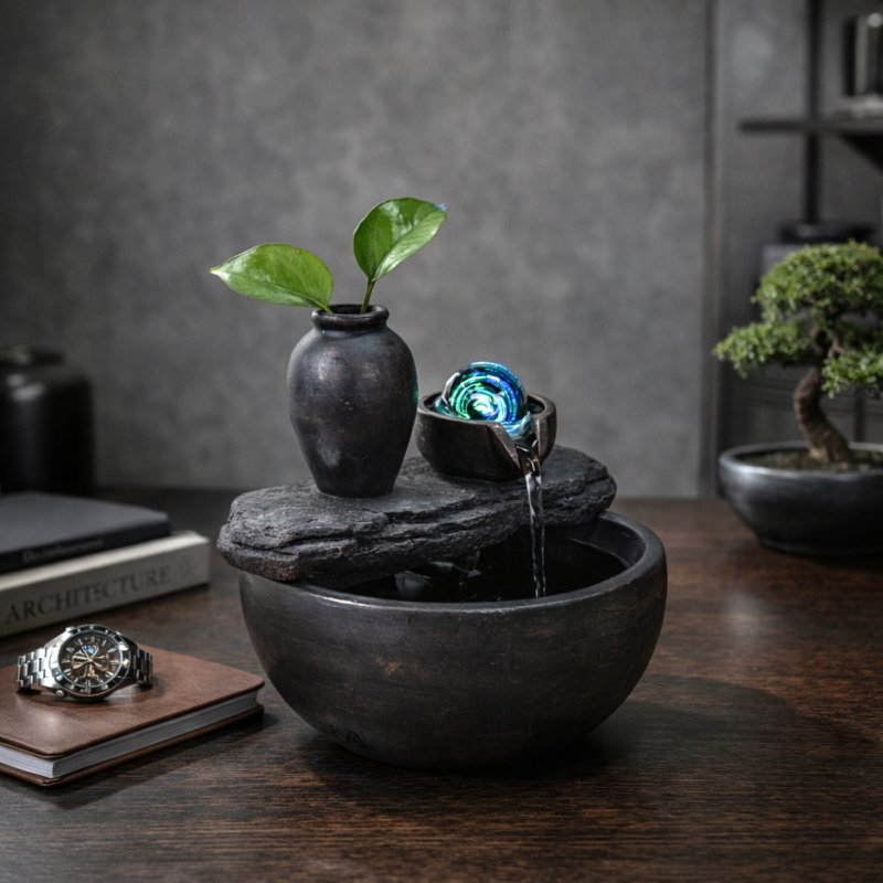 Zimmerbrunnen – Kieselsäure – Zen- und entspannende Dekoration – Geschenkidee – Buntes LED-Licht