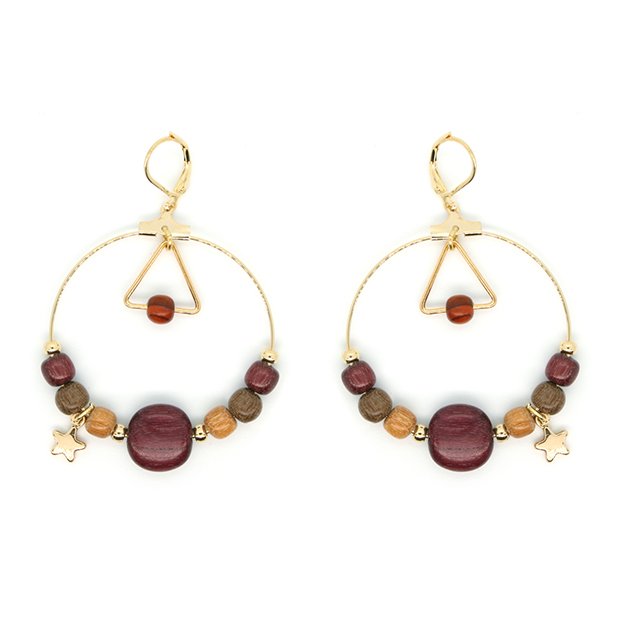 Pendientes madera dorada fina oro - criolla