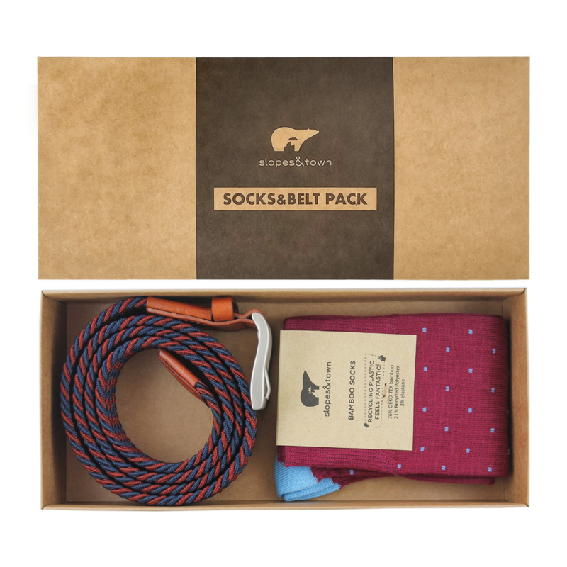 Geschenkbox Gürtel Graeme und Burgund Dots Socken