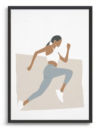 Stylized illustration of a female runner in a dynamic pose, suitable for wall art in various sizes.