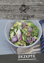 A cookbook featuring recipes for cooking on a boat, with a salad dish containing lettuce, radishes, and other fresh ingredients.