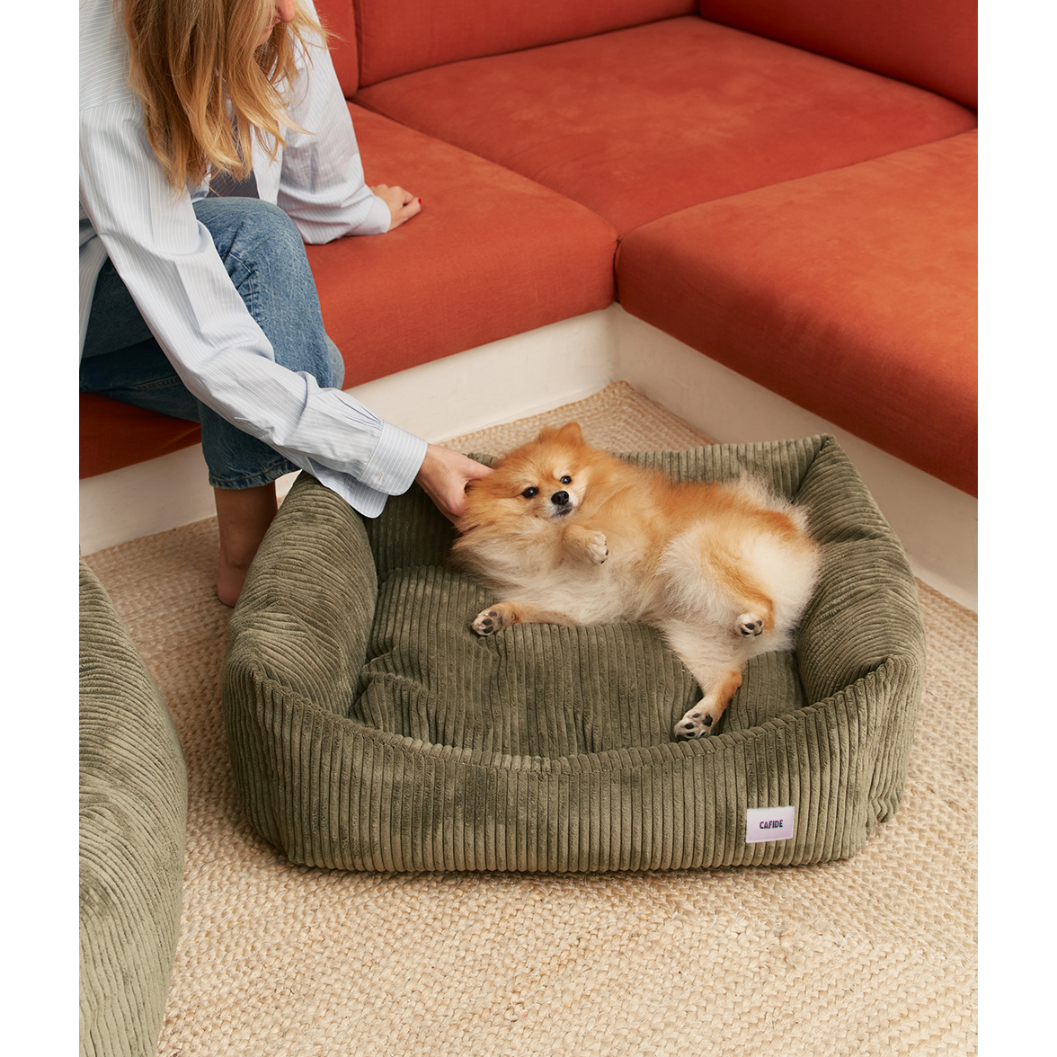 Green Corduroy Dog Bed, Snozy