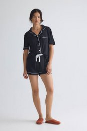 Bambus-Hemd-Shorts-Set in Schwarz