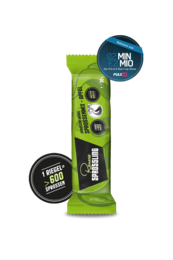 Green snack bar with apple flavor, made with natural ingredients.