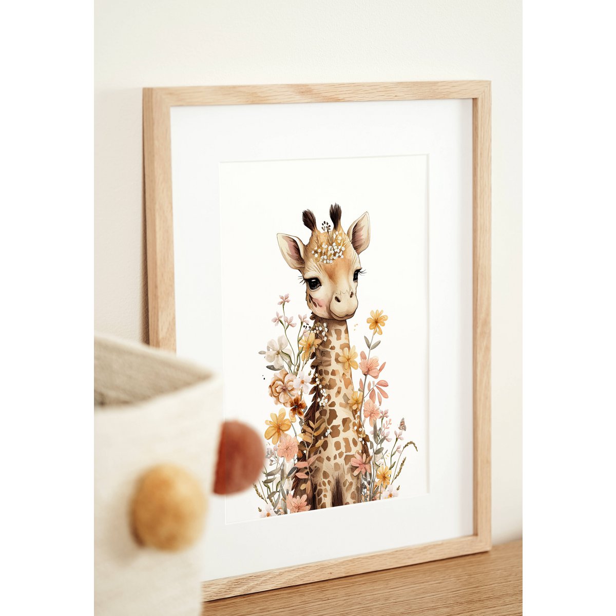 Giraffe nursery poster, giraffe poster, floral nursery print, mother and baby giraffe poster, nursery giraffe print, wildflowers print, girls nursery poster, girls room decoration
