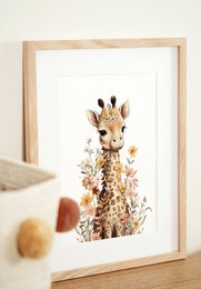 Giraffe nursery poster, giraffe poster, floral nursery print, mother and baby giraffe poster, nursery giraffe print, wildflowers print, girls nursery poster, girls room decoration