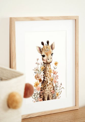 Giraffen-Kinderzimmer-Poster, Giraffen-Poster, Blumen-Kinderzimmer-Druck, Mutter und Baby-Giraffen-Poster, Kinderzimmer-Giraffen-Druck, Wildblumen-Druck, Mädchen-Kinderzimmer-Poster, Mädchenzimmer-Dekoration