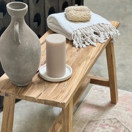 Panchetta vintage in legno di teak di recupero 80x30x H 50cm