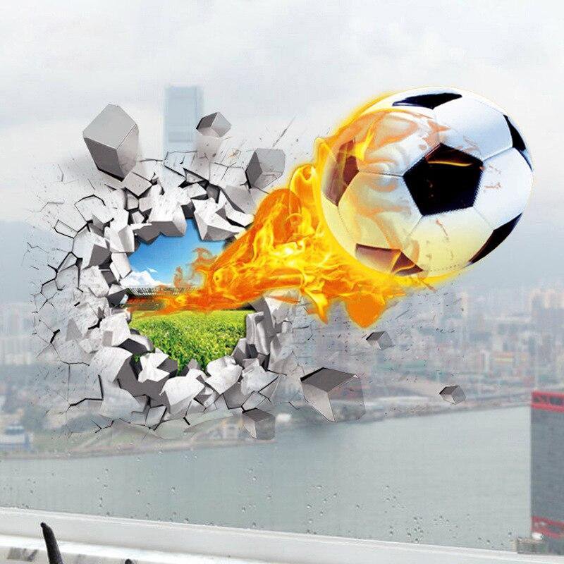 3D muursticker voetbal in brand