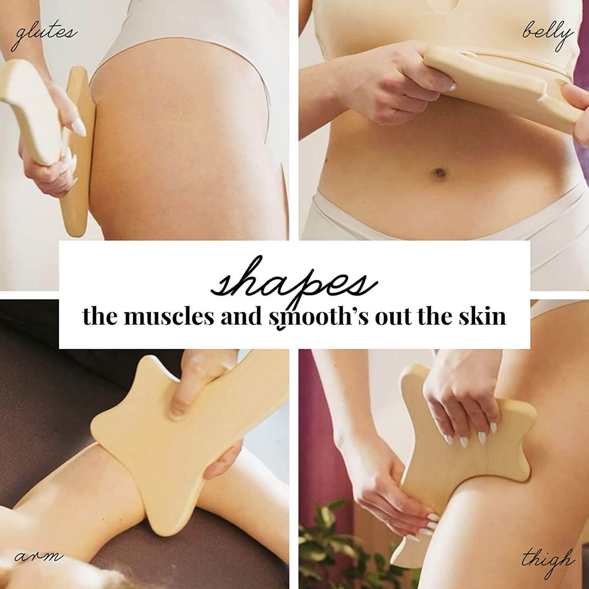 Masajeador de celulitis de madera Gua Sha Paleta de drenaje linfático Maderoterapia