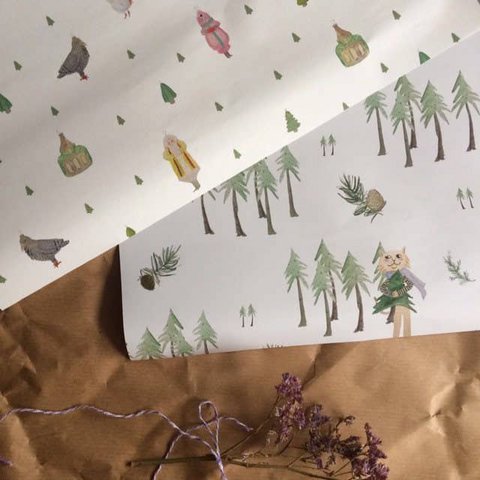 christmas gift wrap set of 2 - illustrated christmas prints