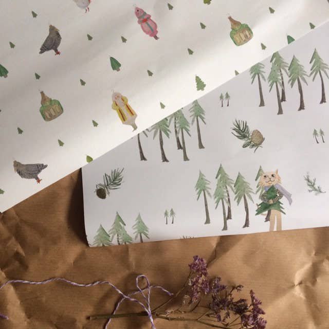 julegaveindpakning sæt med 2 - illustreret juleprint