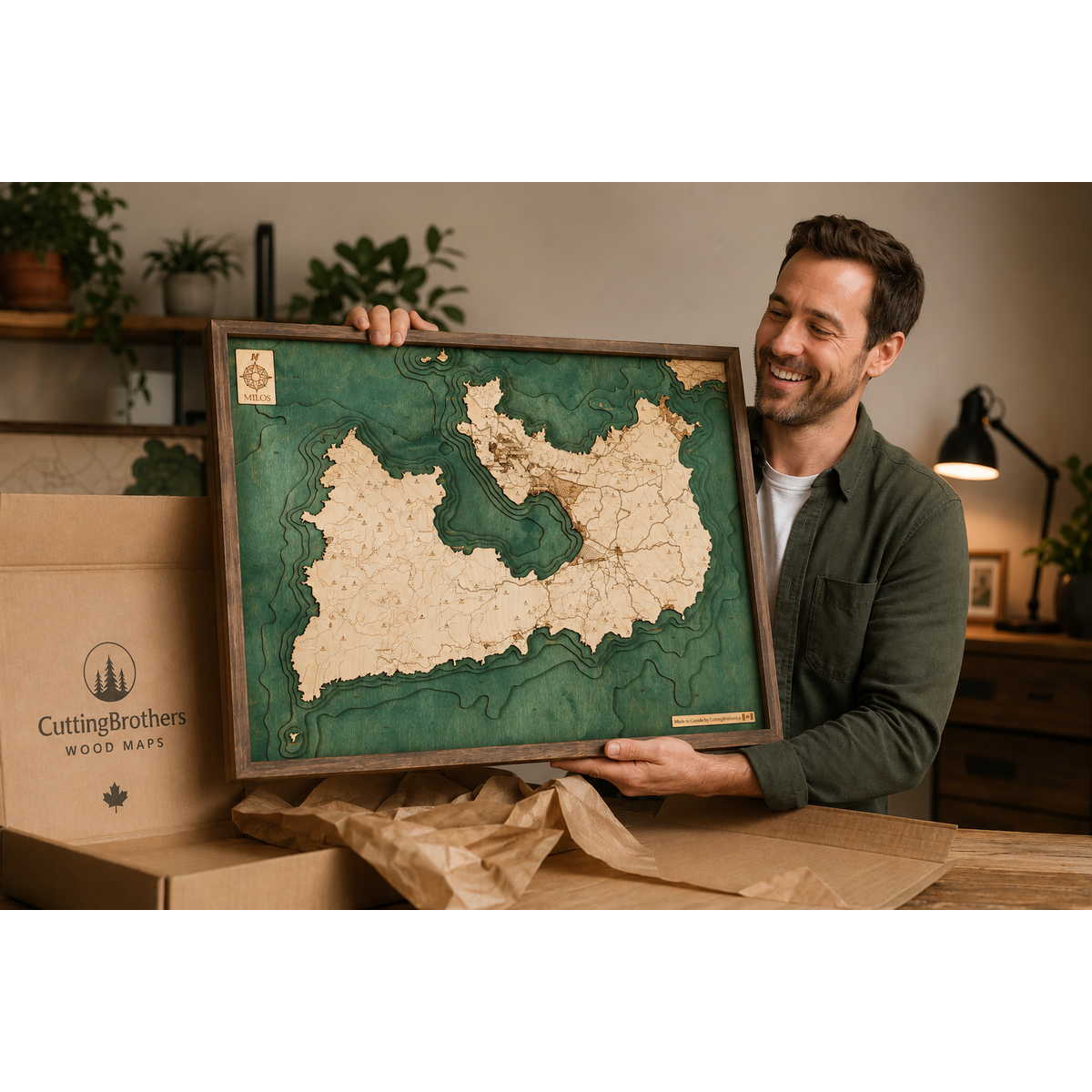 MILOS - Mappa 3D da parete in legno - versione L