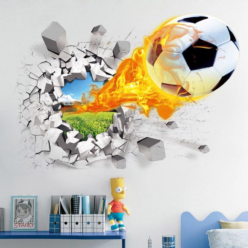 3D muursticker voetbal in brand