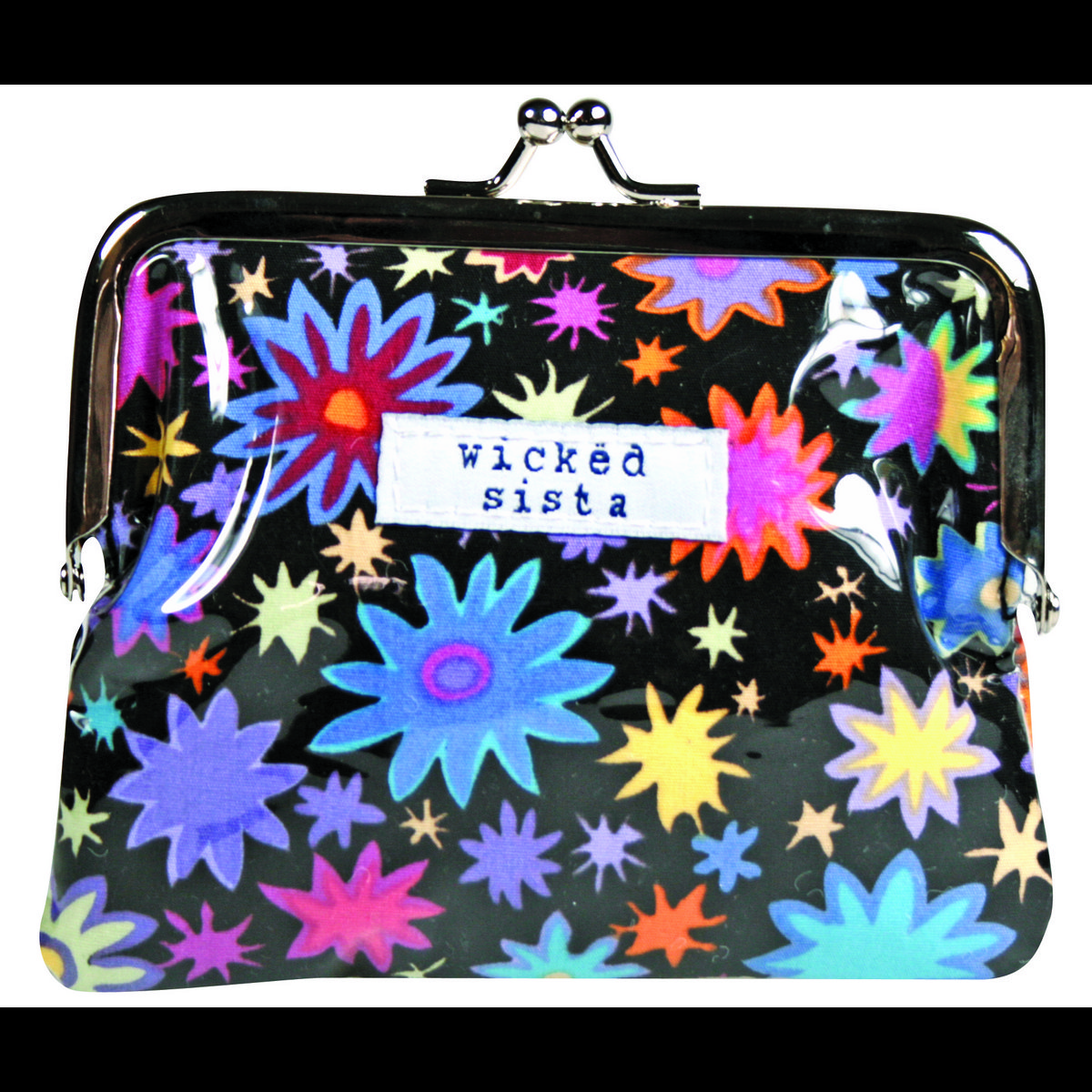 Monedero pequeño Flower Power negro