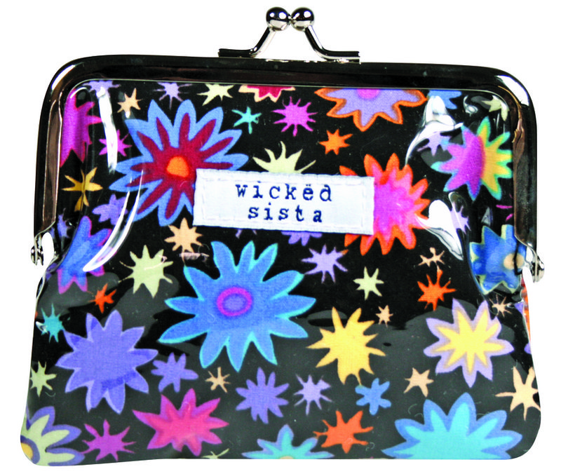 Monedero pequeño Flower Power negro