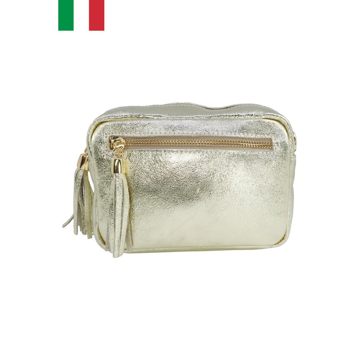 Iriserende leren schoudertas met metalen sluiting Made in Italy