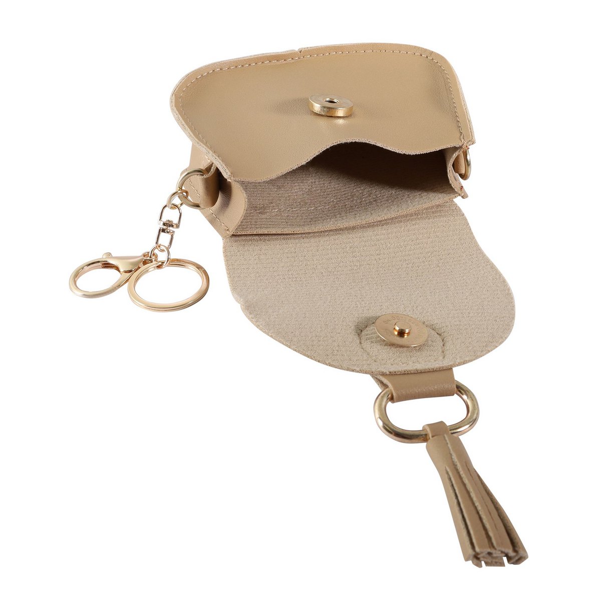 Minitasje met karabijnhaak, kunstleer, beige