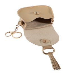Minitasje met karabijnhaak, kunstleer, beige