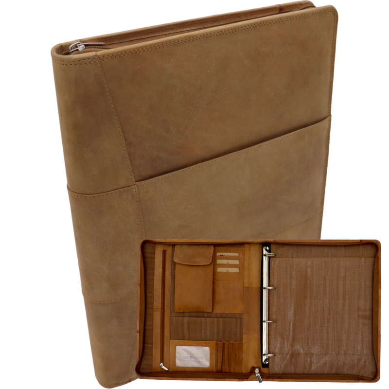 Læder skriveetui A4 - Konferencemappe - Dokumentmappe A4 - Tablet-sleeve & Laptop-sleeve - Aftageligt ringbind