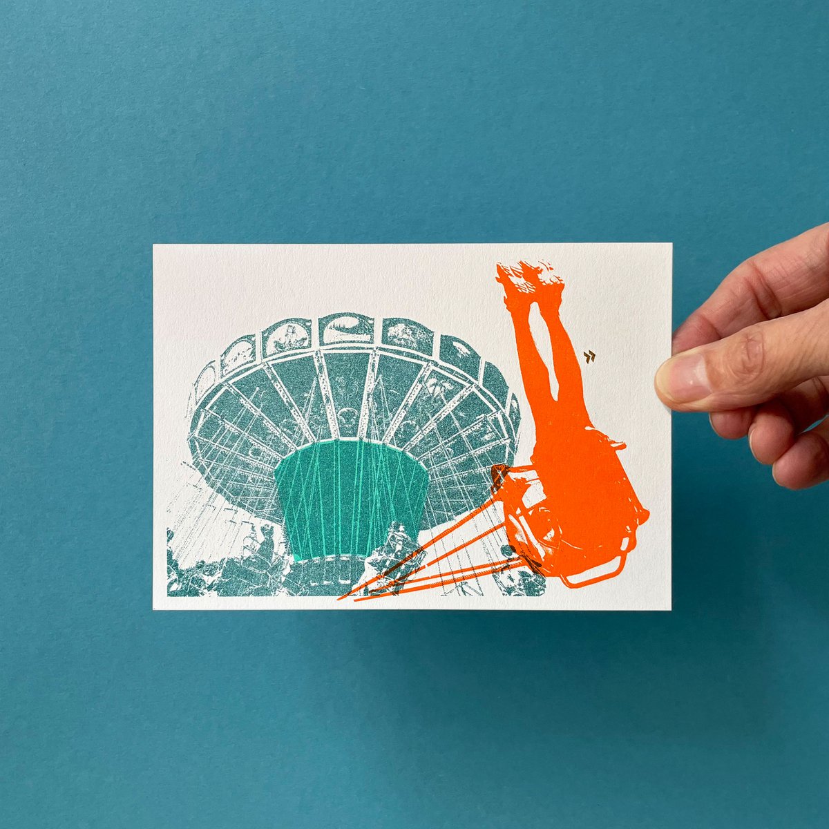 Carte postale Riso Teal Sunset 2e édition, risographie, copie DIN A6