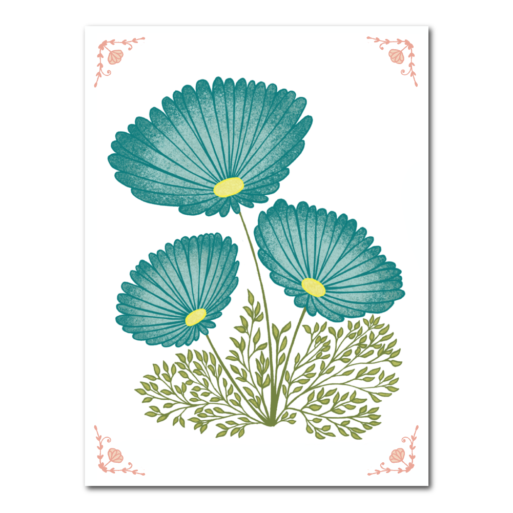 Toffe tegel met petrol kleurige bloemen en roze details
