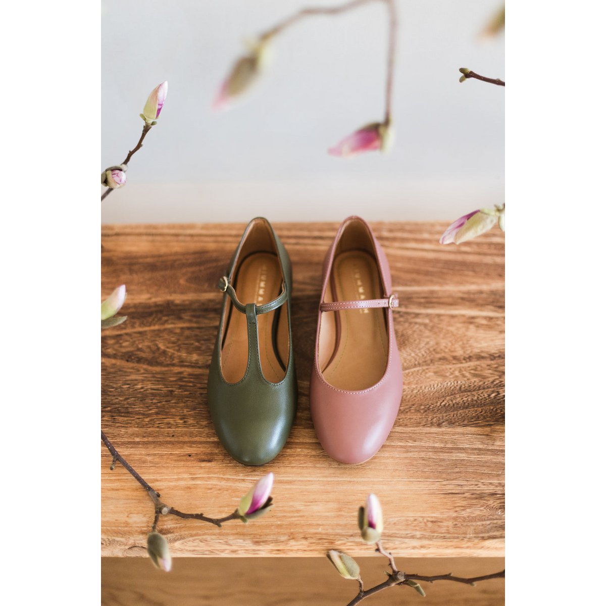 Handgemaakte leren ballerina's - Lotta - Olijf 34-42