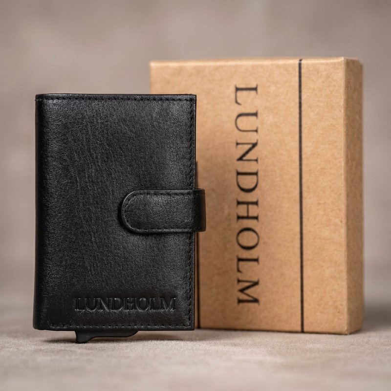Lundholm Leather Card Holder Men Black | RFID anti-skim protection | Lundholm Örebro series