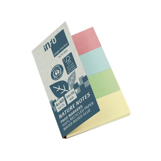 Info Page Marker papier 20x50mm, 4 kleuren recycled 100 vel per kleur