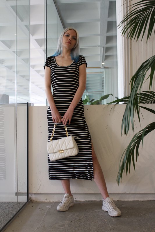 Dress in black and white striped cotton