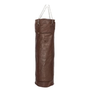 K0036BB | Boxsackbehälter aus echtem Leder, vollnarbig, Rüschen – dunkelbraune Farbe – Zubehör aus poliertem Nickel. Abmessungen: 35 x 35 x 120 cm – Verpackung: TNT-Beutel