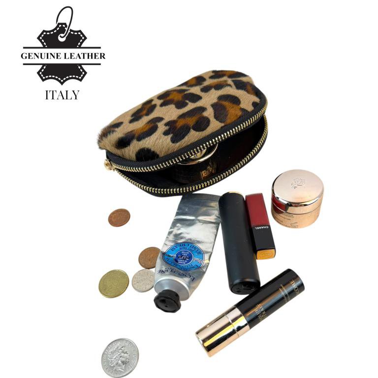Italian Leather Purse with Fur and Animal Print 10002