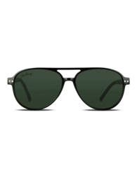 Stylish black aviator sunglasses with a classic design and green lenses. Available in a variety of color options including jet black, amber honey, classic crystal, urban sunset, mountain blaze, tropical horizon, and sahara ember.