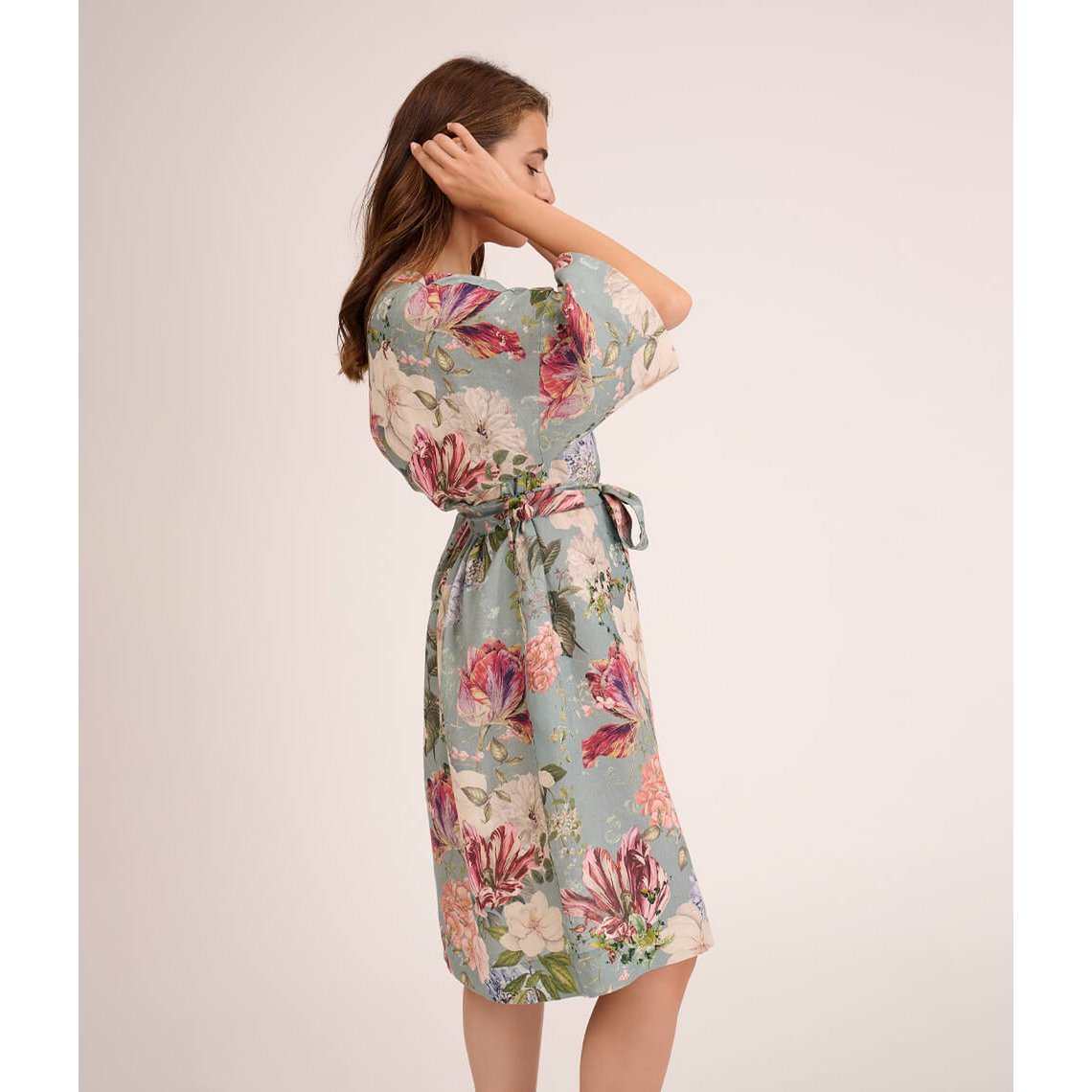 Lniany szlafrok kimono Garden Emerald