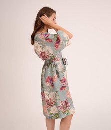 Lniany szlafrok kimono Garden Emerald