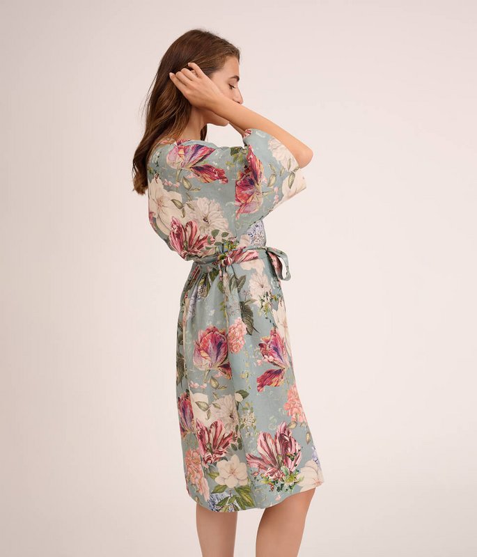 Lniany szlafrok kimono Garden Emerald