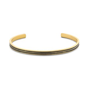 Frank 1967 7FB-0564 Stalen Armband - Heren - Bangle - 62 x 51 mm - 4 mm Breed - 18 cm - Zwart Bewerkt - Goudkleurig