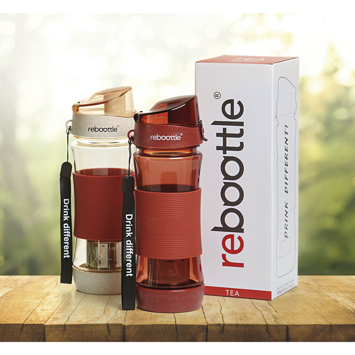 Botella · Botella de beber sostenible de té beige y rojo