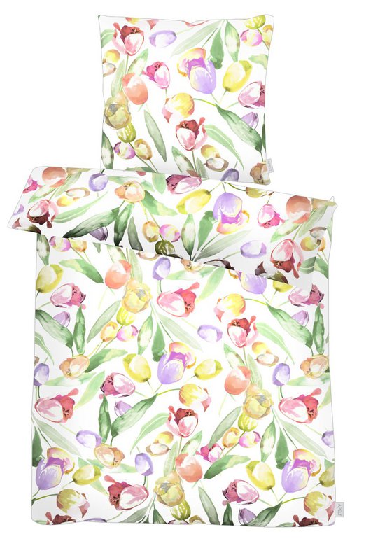Juego de cama - G135x200 - turquesa / rosa / verde / amarillo - Tulip GOTS