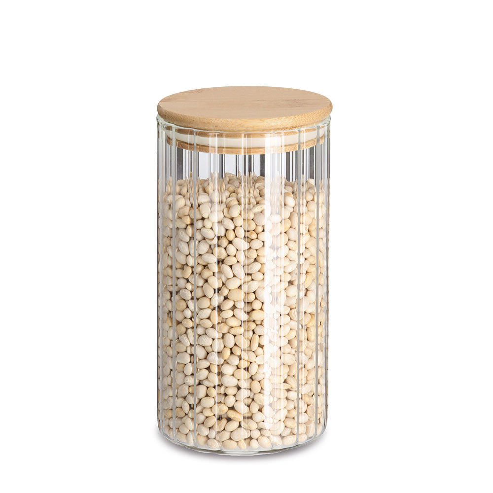 Vorratsglas "Rillen" m. Bambusdeckel