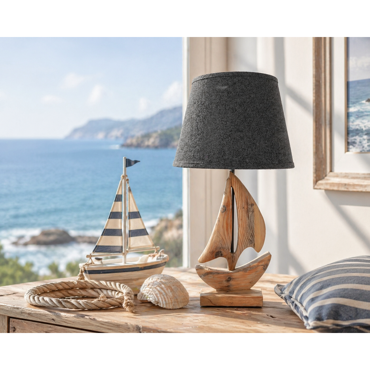 Lámpara para barco con pantalla color antracita h 58 p 28 cm