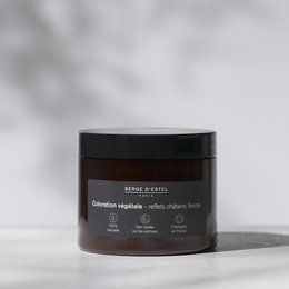 Plant-based dark brown hair coloring, 100g. Vegan, cruelty-free, and ammonia-free formula.